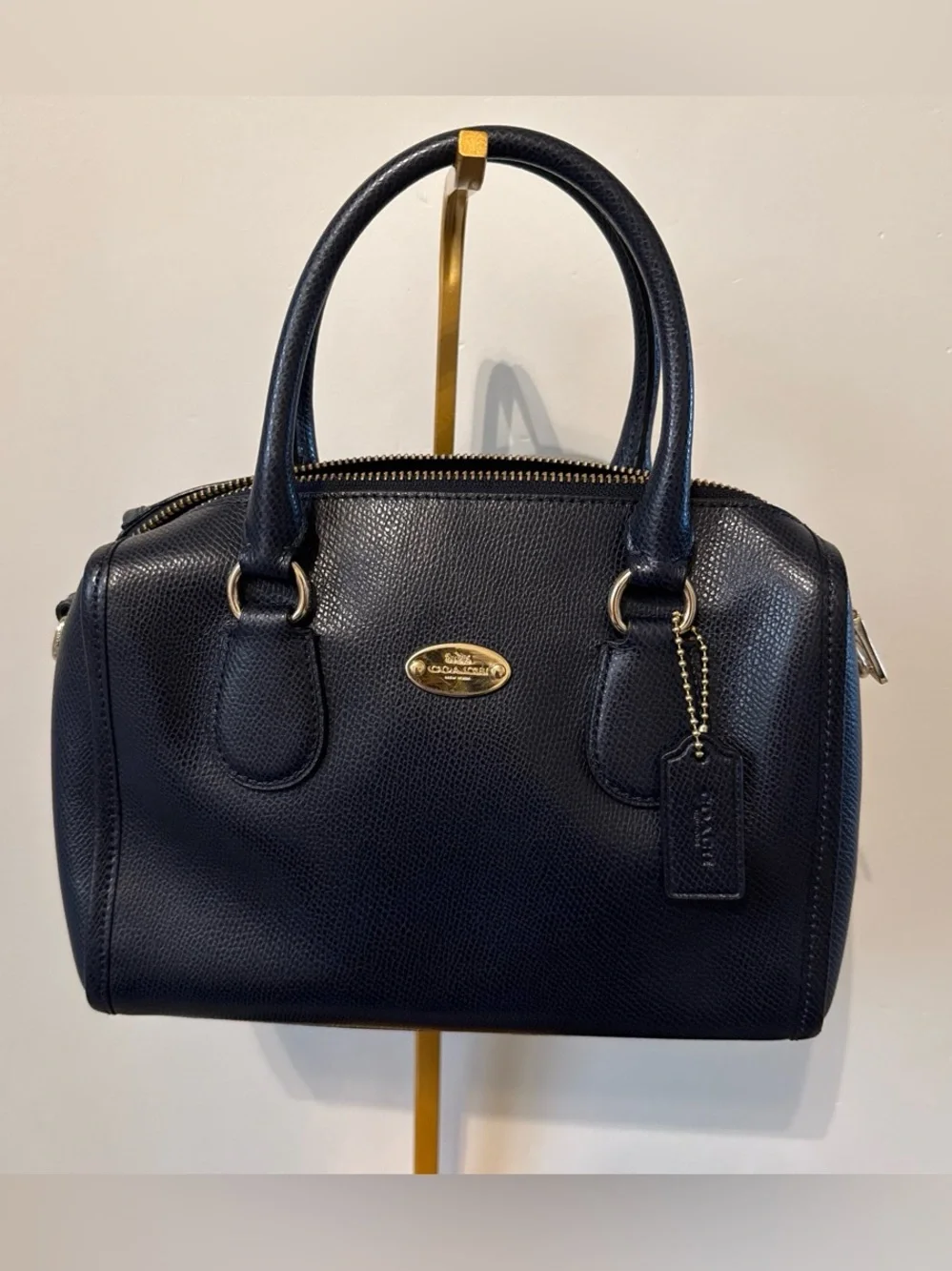 Coach mini Bennett Pebbled Leather Satchel Bag in Navy